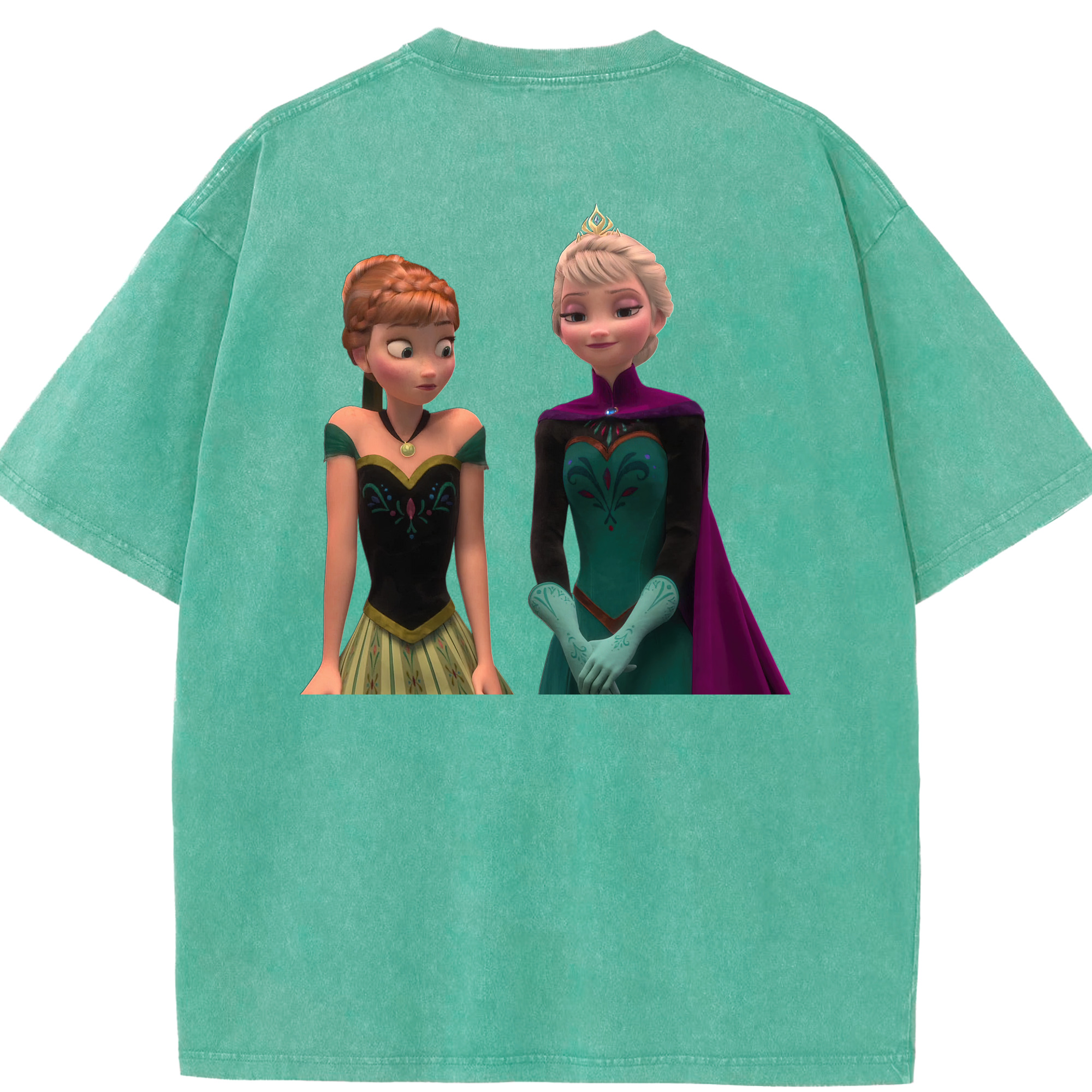 （画像用） アナと雪の女王 アンナ エルサ Frozen Anna Elsa 綿100% ヴィンテージ風 半袖Tシャツ（背面プリント）